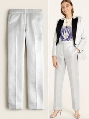 J. Crew Full Length Straight Leg Pant Metallic Silver